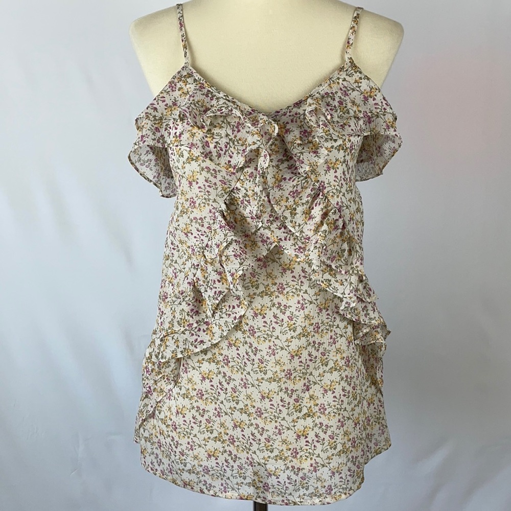 Candie’s Dainty Floral Print Ruffle Camisole/Tank Top - Size Small